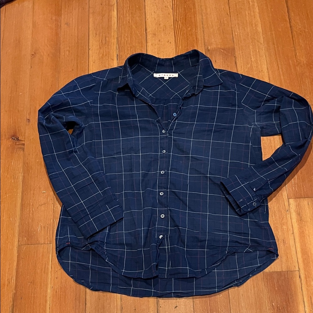 XiRENA Dark Blue Plaid Button Down Shirt